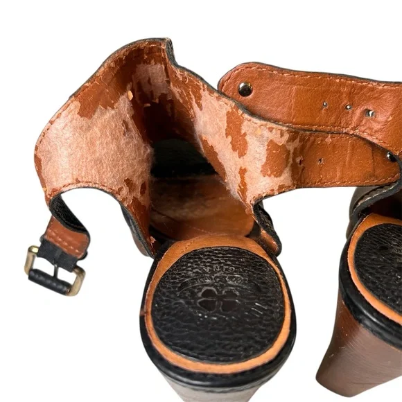 VTG Lucky Brand Black Leather Paola Peep Toe Block Heel Sling Back Size 9 READ - Picture 9 of 12